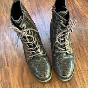 White Mountain Snakeskin Lace-Up Boots